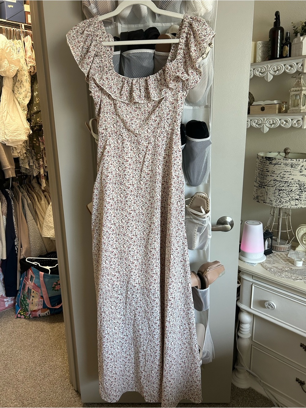 Ellison Cream Maxi Dress with Pink Floral Print